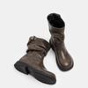 Women's Boots Korean Comfort Anti Slip Short Boots 2024 New Autumn Brown Round Toe Pleated Belt Buckle Middle Tube Fashion Boots