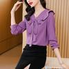 Elegant Female V-Neck Ruffles Shirt Commuter Fashion Spring Autumn Solid Color Flare Sleeve Lace Up Blouse Women's Clothing New