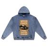 DTG print Knitted Denim Zip-Up Hoodie Speed Force Brother Print Zipper Hoodies  