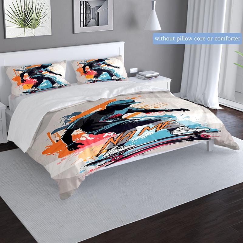 Skateboarding Duvet Cover Soft Bedding Set For Bedroomdorm Personalized Name Threepiece Set 1 Duvet Cover And 2 Pillowcases Perfect Gift For All