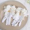 Lolita Gothic Lace Wrist Gloves Women Harajuku Style Bowknot Bead Chain Pendant JK Gloves Bridal Wedding Party Glove Accessories