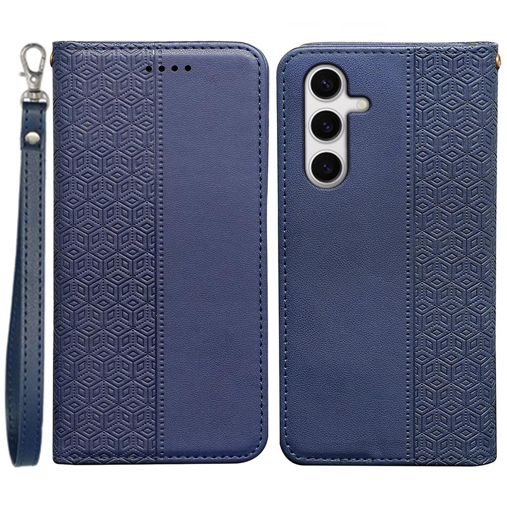 For Samsung Galaxy S24 FE Wallet Phone Case Strong Magnetic Checkered Pattern Imprint Leather Flip Cover