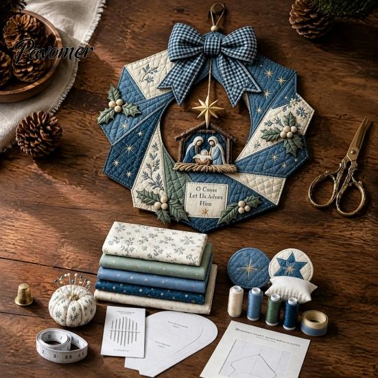 Decorative Fabric Wreath Kit Christmas DIY Kit, Patchwork Beginner-Friendly Handmade Holiday Craft Personalized Door Decor Decoration Set for