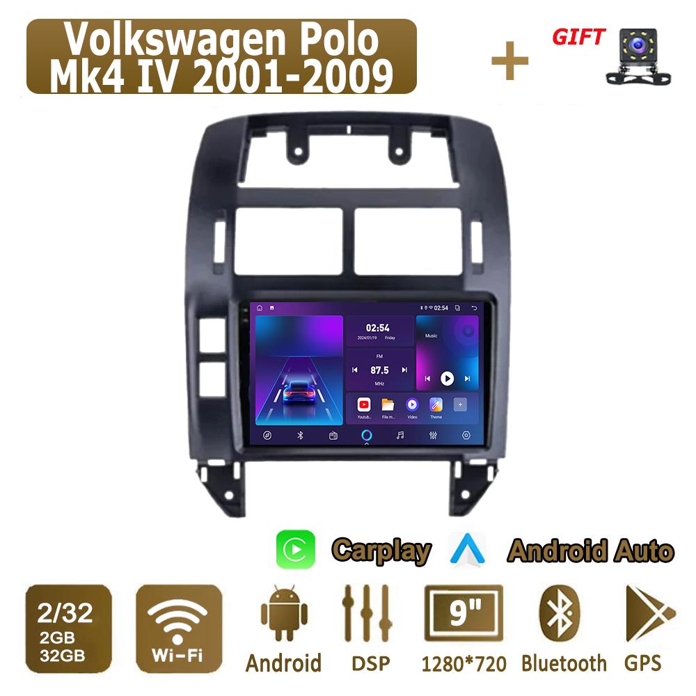 Android Carplay автомобильное радио для Volkswagen Polo Mk4 IV 2001-2009 мультимедийный проигрыватель головное устройство стерео GPS навигация BT WIFI 2+32 ГБ