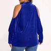 Womens Sexy Plus Size Blouse Velour Cutout Shoulder Shirt V Neck Long Sleeve Pullover Tops
