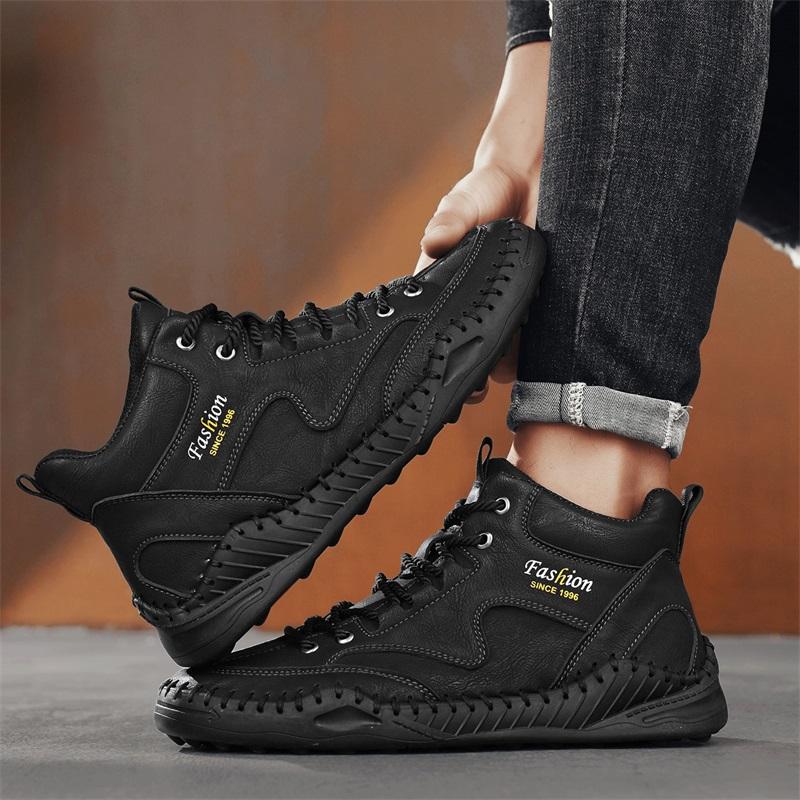 38-47 Большие размеры Мужская обувь Ручная прошивка Кожаные мужские ботинки Спилок Повседневная кожаная обувь Мужские ботильоны