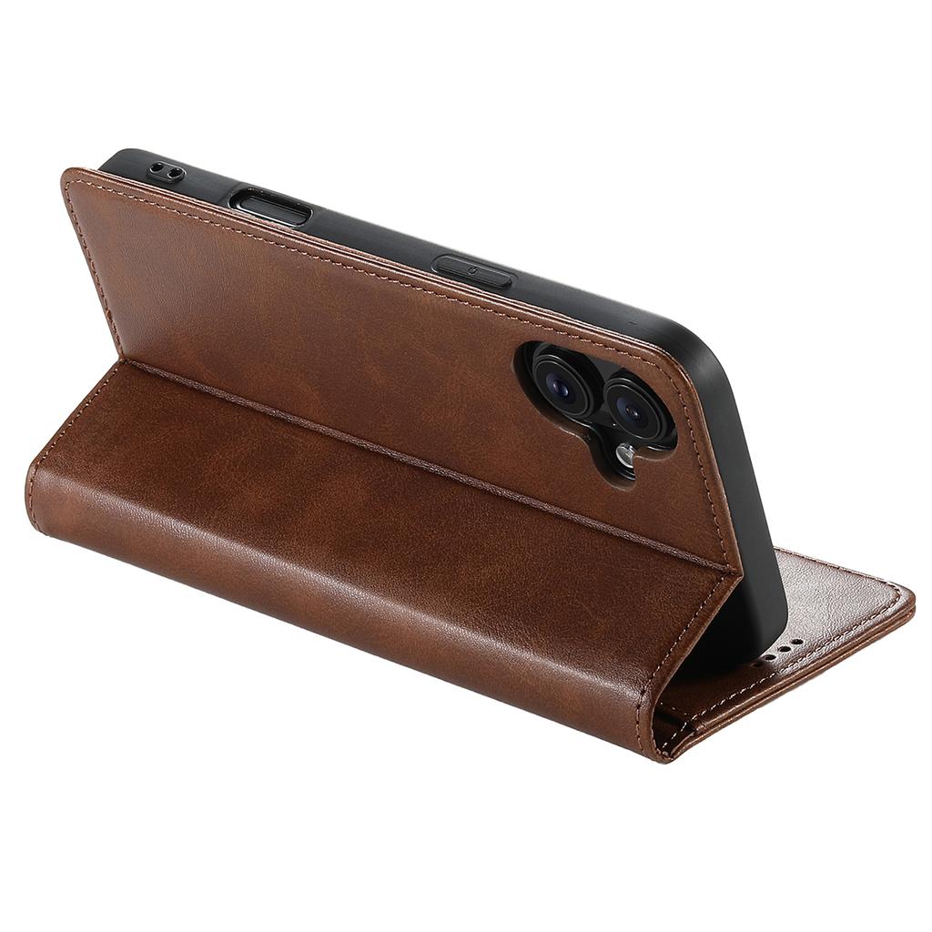 SUTENI For iPhone 16 Case PU Leather Wallet Stand Magnetic Closing Phone Cover - Brown
