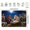 1 piece  "Merry Christmas" decorative banner  polyester pendant  Jesus manger birth scene pattern  party home decoration