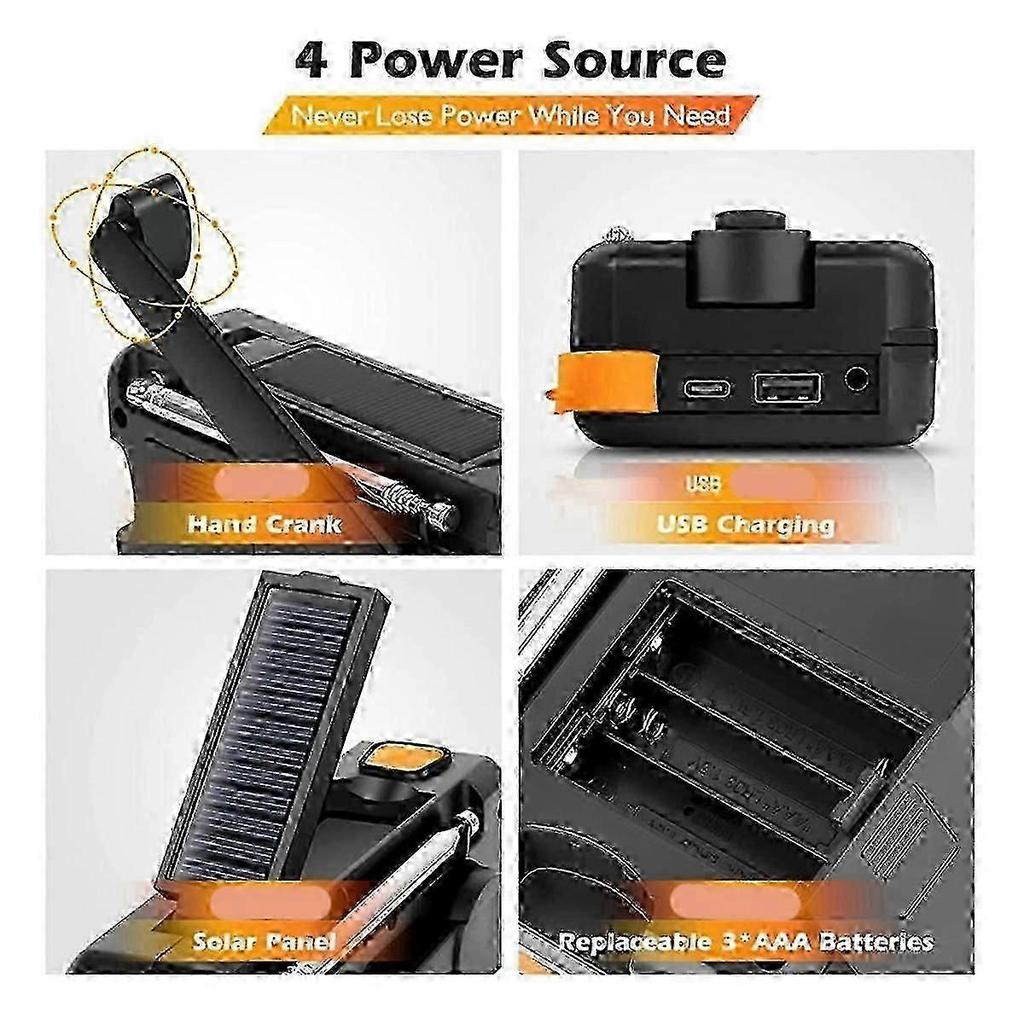 DAB373BT Crank Radio +FM BT Emergency Radio with 5000 MAh Battery Solar with Alarm Clock Blackout E 0619 SZRH A-X