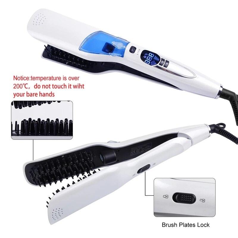 Hair Flat Iron LCD Hair Steam Straightener Brush Electric Dry & Wet Hair Iron Steam Straighten Comb Styling Tool