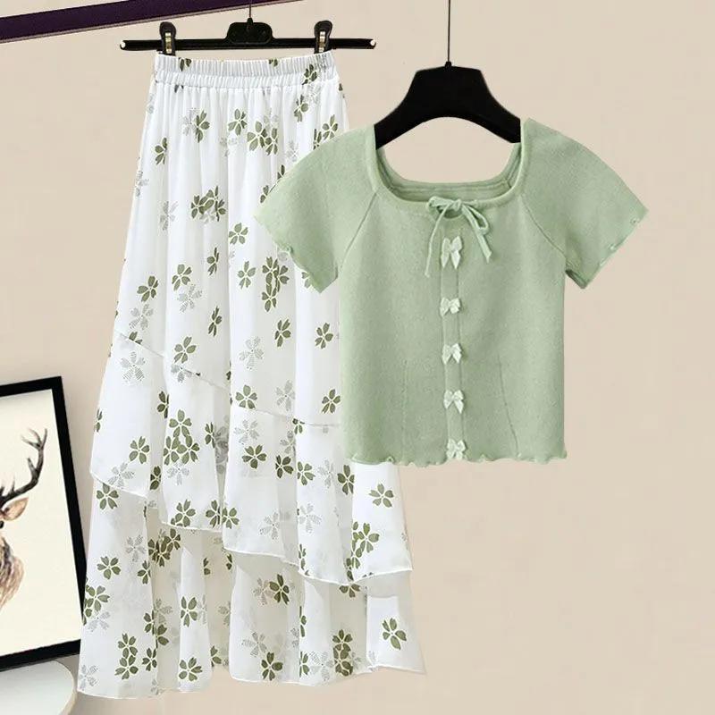 Женский летний комплект Fresh Ageing, топ с цветочным принтом и юбка-полукомбинезон из двух предметов