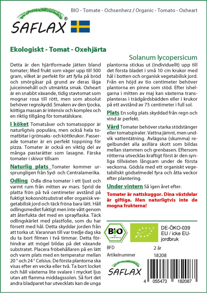 SAFLAX Organic - Tomato - Oxheart - 10 Seeds - Solanum Lycopersicum