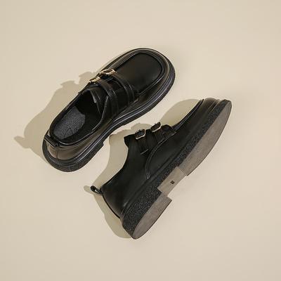 Лоферы женские черные французские туфли на платформе одинарные британские универсальные маленькие кожаные туфли с одной педалью