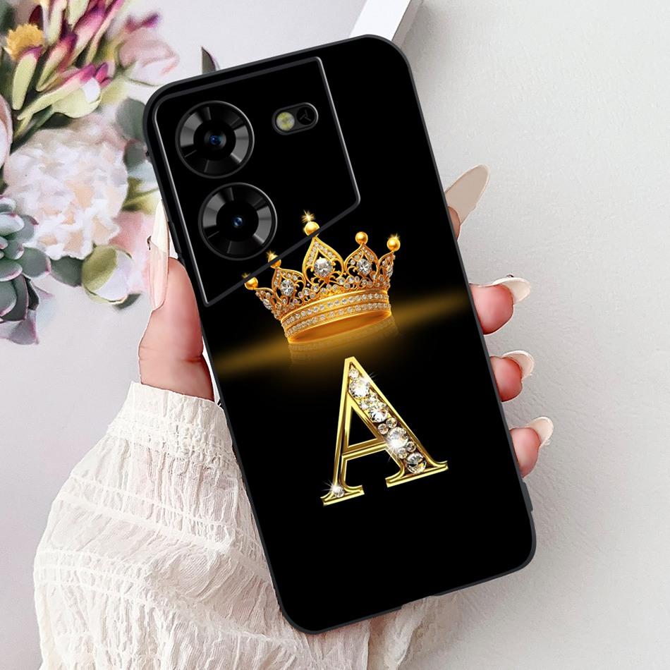 Для Tecno Pova 5 LH7n / Pova 5 Pro LH8n Модный Чехол для Телефона с Буквой Короны Для Tecno Pova5 5Pro 5G Черный Силиконовый Мягкий Чехол Бампер