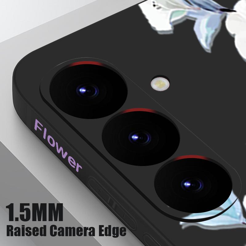 For Samsung S25 Ultra S24 FE S23 A56 A36 A16 A55 Phone Shell Floral Print Matte Lens Protection TPU Lanyard Soft Shockproof Silicone Slim Case Cover