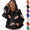 Women's Sports Shirt With Rugby Sequins And Pockets Long Sleeved Half Zip Hooded Top