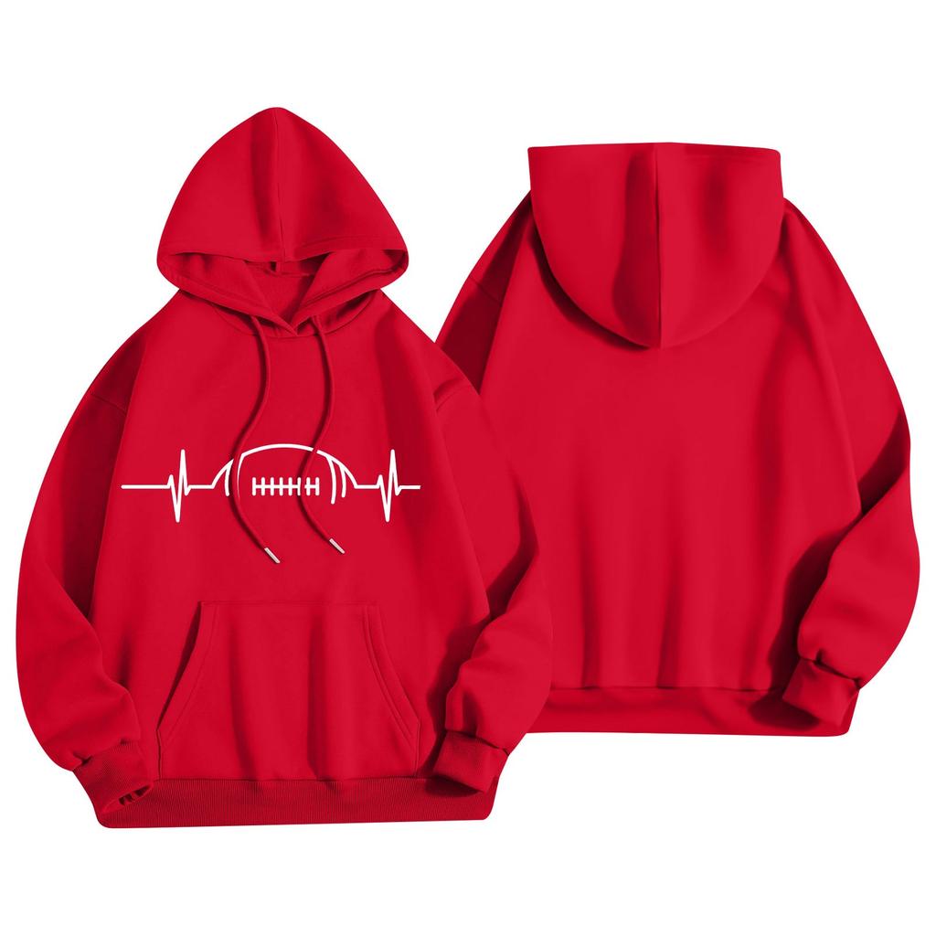 Women's Fashion Lightweight Long Sleeve Pullover With Pockets Rugby Print Hoodie