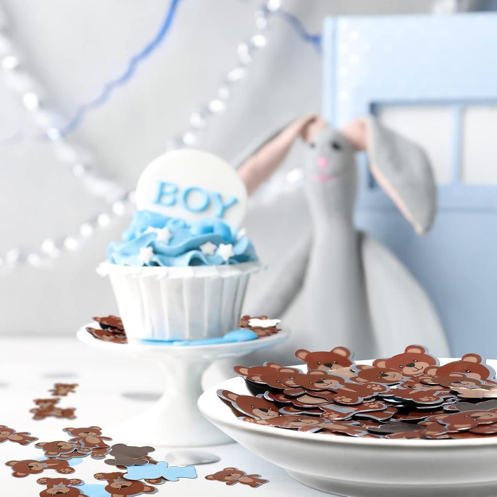 500 Pieces Blue Brown Bear Paper Confetti Baby Shower Decorations Table Party Arrangement Sprinkles Bear Birthday Decorations for Baby Shower Party