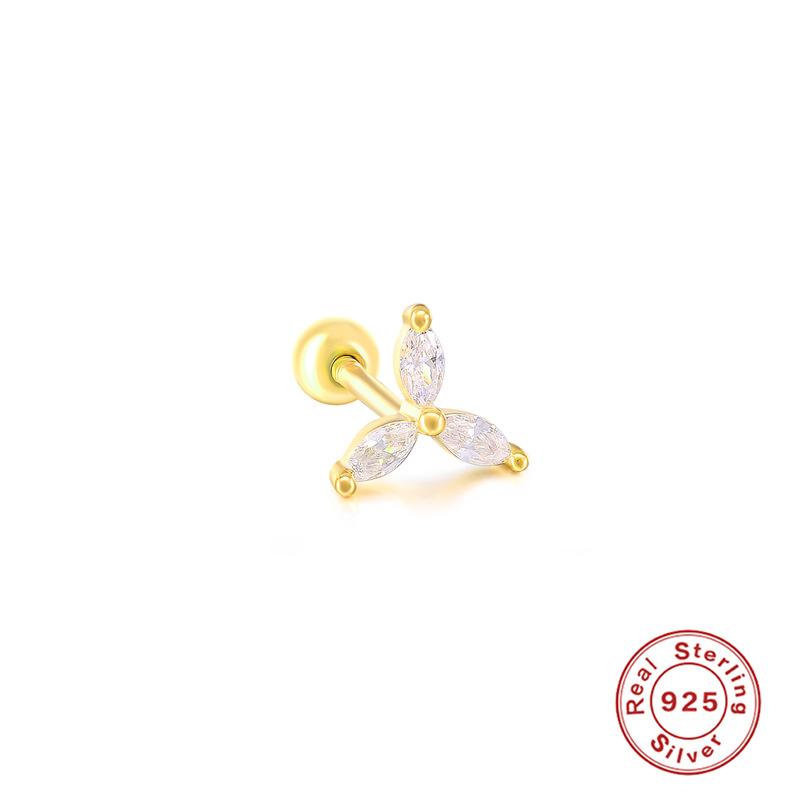 Пирсинг S925 Стерлинговое Серебро Штанга для Пирсинга Кости Уха Серьга-Гвоздик Серьга-Гвоздик Циркон Украшение для Тела Серьга для Уха Цветок Снежинка Серьга-Гвоздик