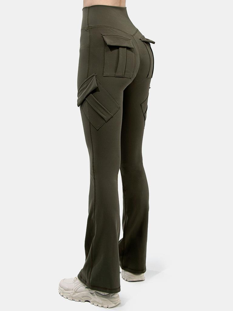 Women Wide Leg Pants Leggings Fitness Sports High Waist Bell-bottoms Leggins Pocket Push Up Pants Workout Leggings Cargo Pants Casual Hip Pop Pants