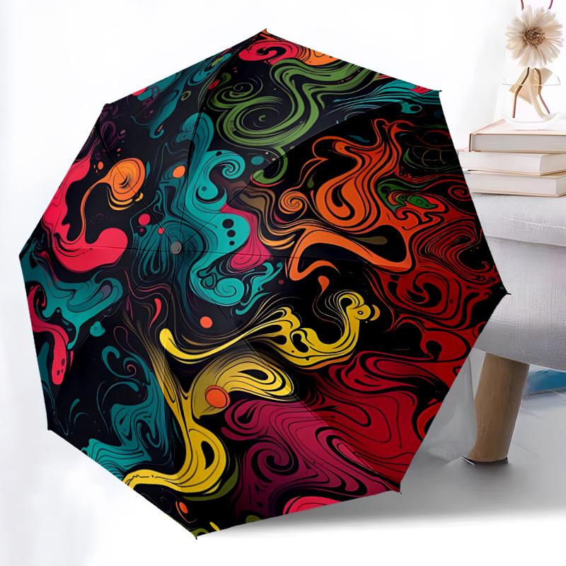 1pc Abstract Swirls Auto Open/Close Umbrella with One-Touch Button, Compact Folding Canopy, Sturdy 8-Rib Windproof Design -088
