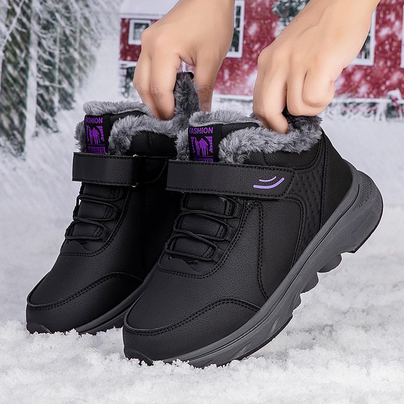 Зимние высокие бархатные хлопковые туфли, кожаный верх, нескользящие, утолщенные туфли для пожилых людей, женские теплые туфли для ходьбы, мужские уличные хлопковые ботинки