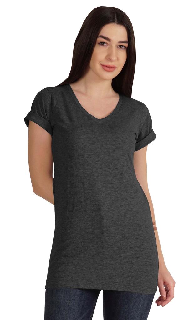 Inkmeso Basic V-neck Jersey T-shirt Short Sleeve Long Length Tee Workout Top For