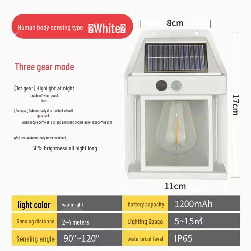 Настенный светильник на солнечной батарее Douyin: Наружное обнаружение человека, Ночной декор двора виллы с вольфрамовой нитью