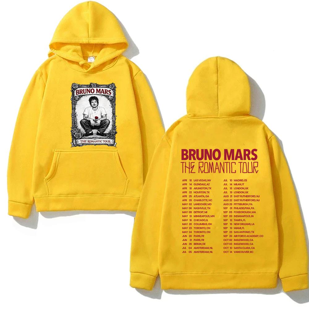 Bruno Mars Romantic Tour Hoodie Pop Soul Concert Hooded Retro Music Fan Merch Tour Outfit Autumn/Winter Clothing Fleece Hooded Mens womens clothes