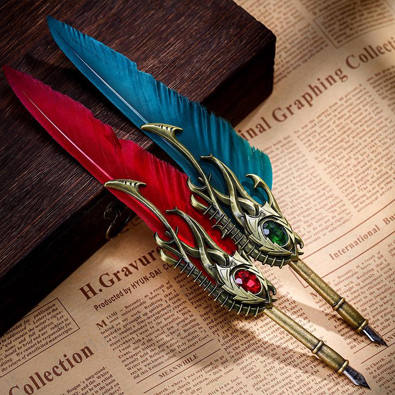 Cute Rose Gold Feather Ball Pen Solid Color Metal Body Smooth Writing Gift Elegant Office School Stationery Supplies