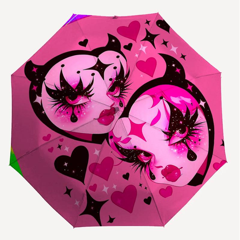 1pc Devil Hearts Automatic Open/Close Umbrella with Windproof, 8-Rib Sturdy Canopy, Durable Ribs, Fashionable Design1152A
