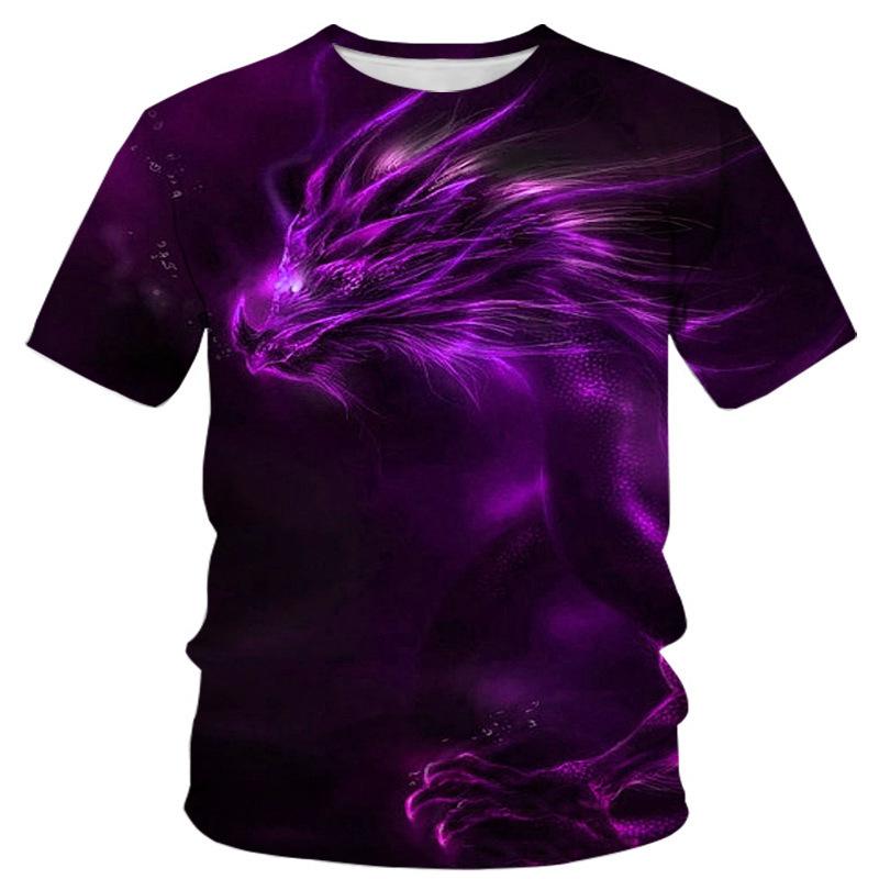 Summer Dragon Animal Pattern Tees Fashion Trend Round Neck Short Sleeved 3D Printed Casual Loose T-Shirts Men’s