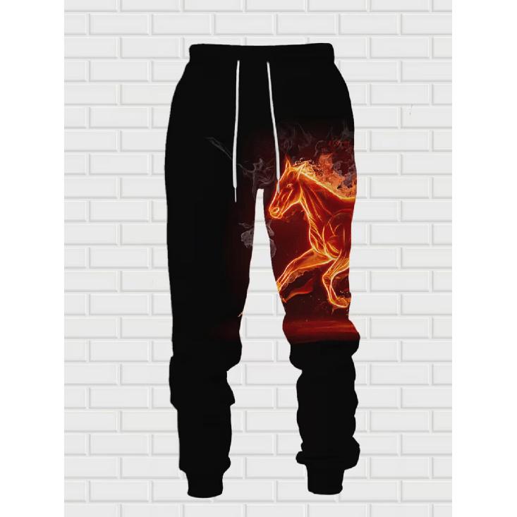 Мужской повседневный комплект из 2 худи с 3D-принтом «Пылающий скачущий конь»