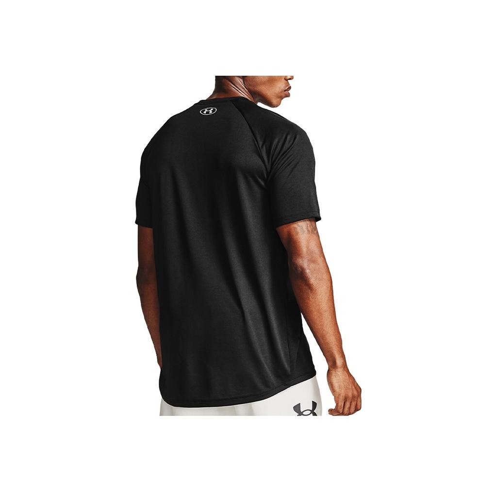 Under Armour Solid Color Logo Print Crew Neck Drop Shoulder Loose Fit T-Shirt Men Tops Black 1357234-001