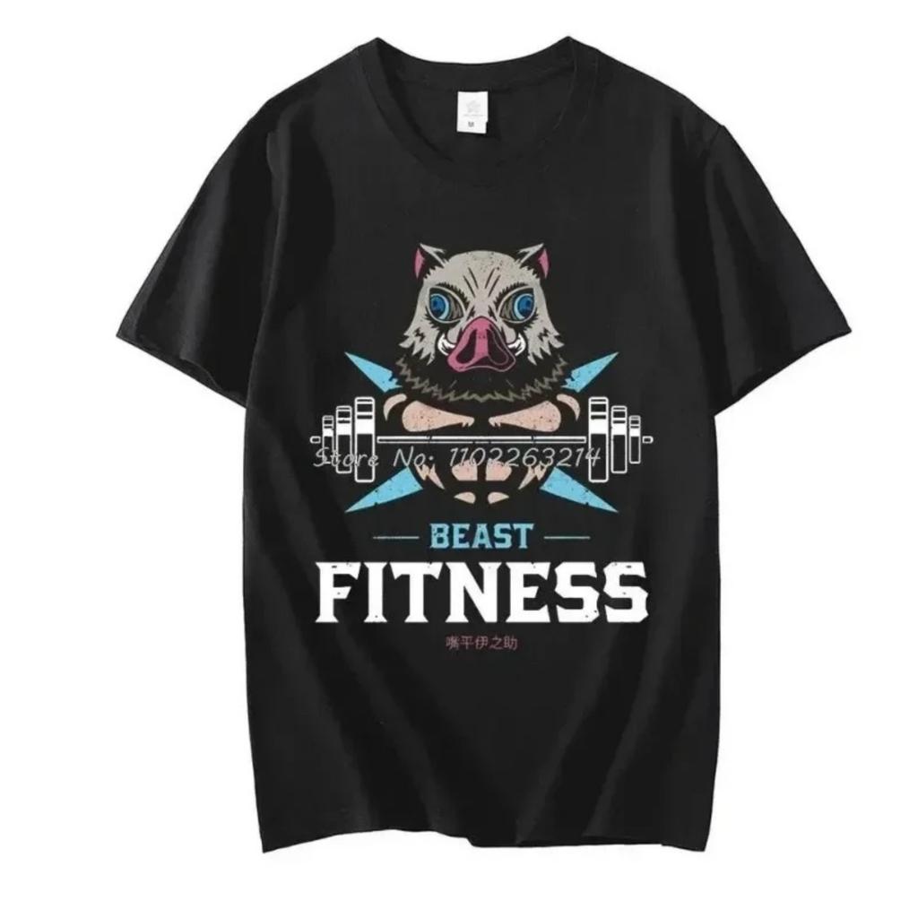Beast Fitness Anime Fun Print Harajuku Men's and Women's T-shirts Shirts Summer Unisex Cotton Short Sleeve Plus Size T-Shirt Y2K