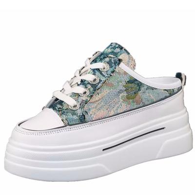 Модные летние дышащие полутапочки из ткани для женщин, верхняя одежда без каблука, внутренняя отделка, 8 см, толстая подошва, без шнуровки, ленивые кроссовки