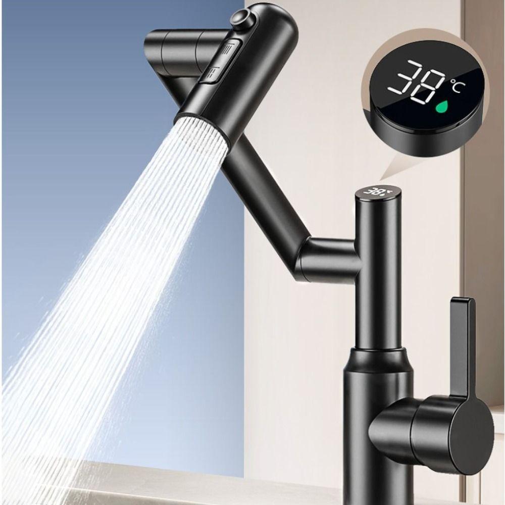 Stainless Steel Mechanical Arm Faucet Digital Display Faucet  Household Application