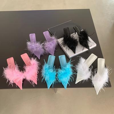 Модные женские тапочки с острым носком, летние уличные шлепанцы, тонкие высокие каблуки, черные, фиолетовые, белые, синие, розовые, сексуальные босоножки для вечеринок, тапочки 35-39