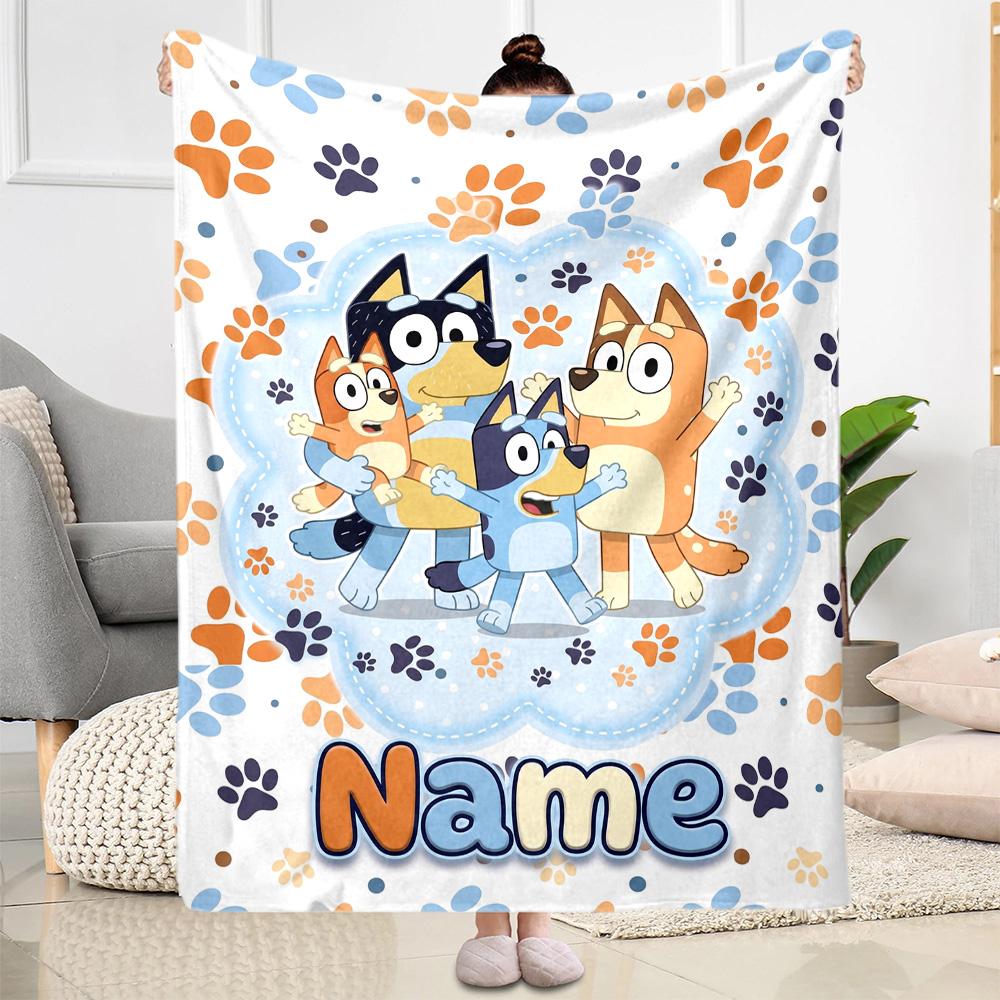Paw Prints Adventure Personalized Text Blanket Multi-purpose Personalized Blanket Soft Warm Cozy Versatile for Home Decor Couch Picnics Office