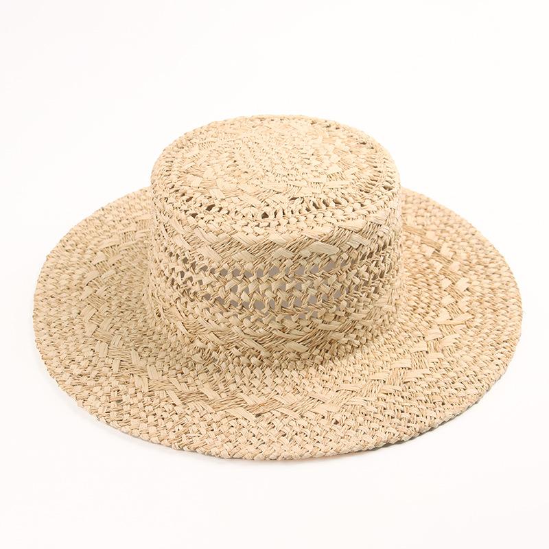 Summer new daily leisure Lafite straw hat hand-woven flat-top hollow straw hat outdoor sun protection straw hat