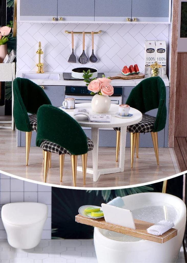 Dollhouse Beginner Miniature House Kit DIY Wooden Dollhouse Miniature Kit Beginner Dollhouse Handmade Kit Dustproof Cover Included (Comfortable Time)