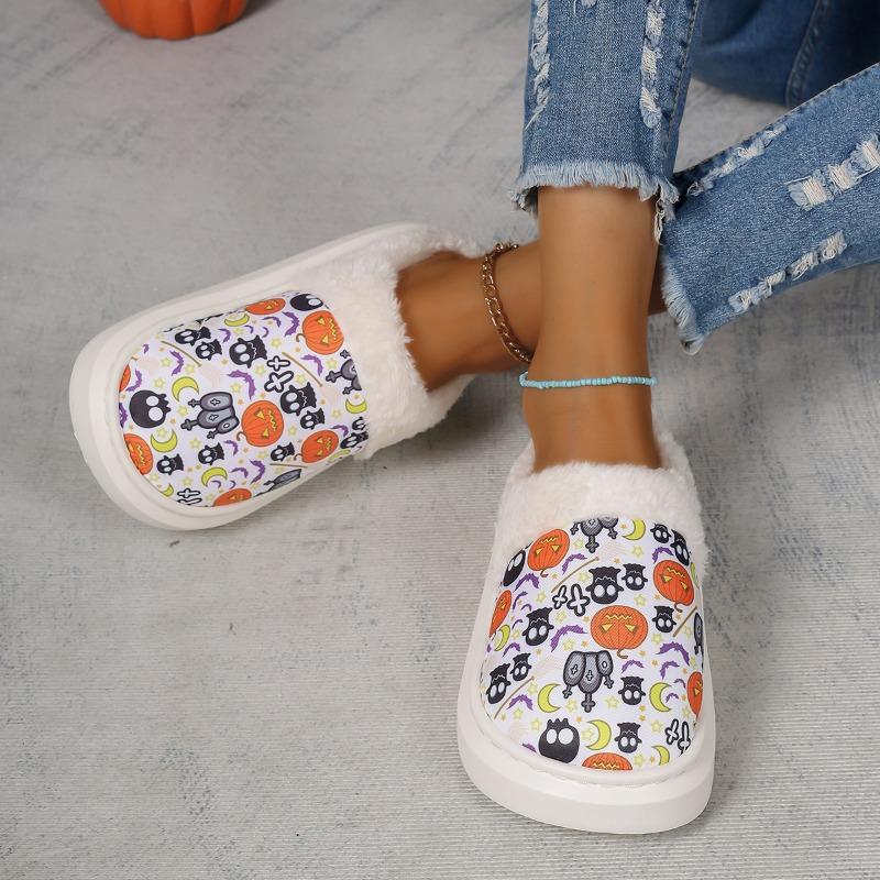 Мода 2024 года. Новые модные туфли с рисунком тыквенного черепа и принтом. Удобная домашняя хлопковая обувь.