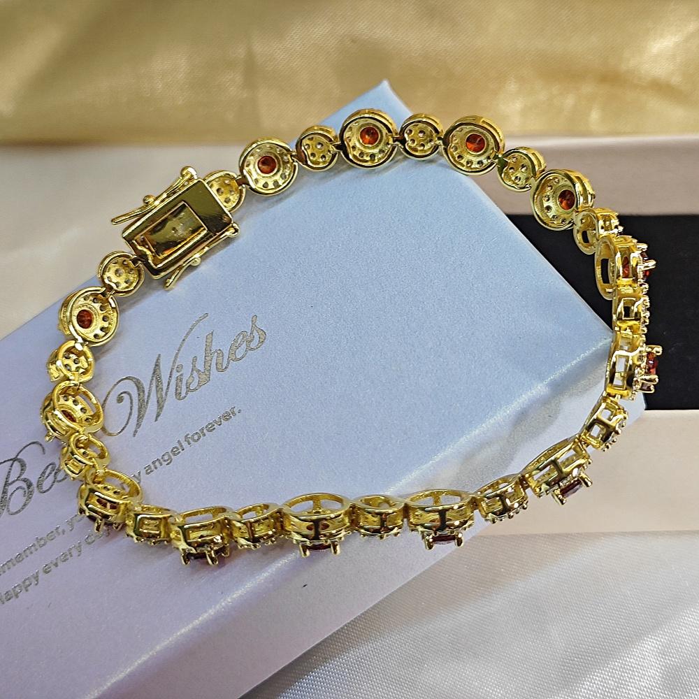 Высококачественные ювелирные изделия Элегантный браслет с покрытием из золота 14 карат Гранат Круглый циркон Браслеты