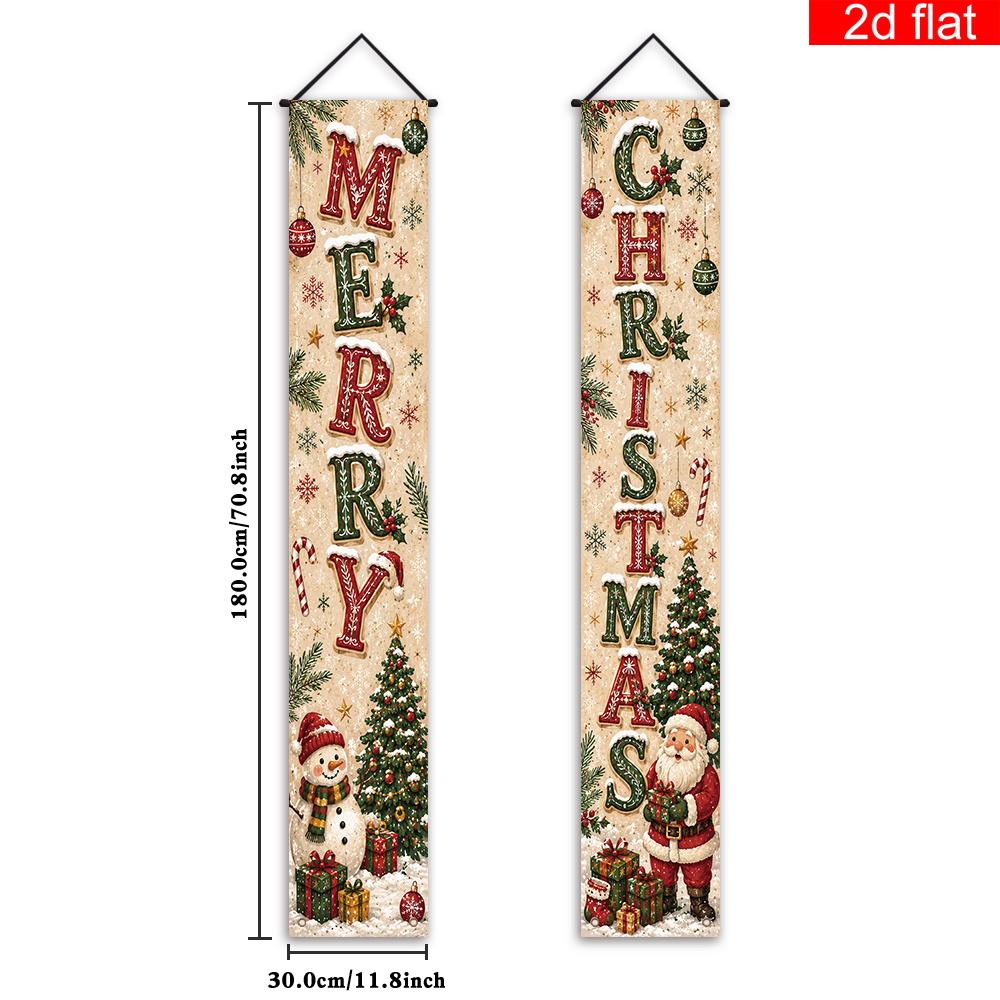 Merry Christmas Porch Sign Vertical Contrasting Letters 1 Pair Polyester Indoor Outdoor Decor