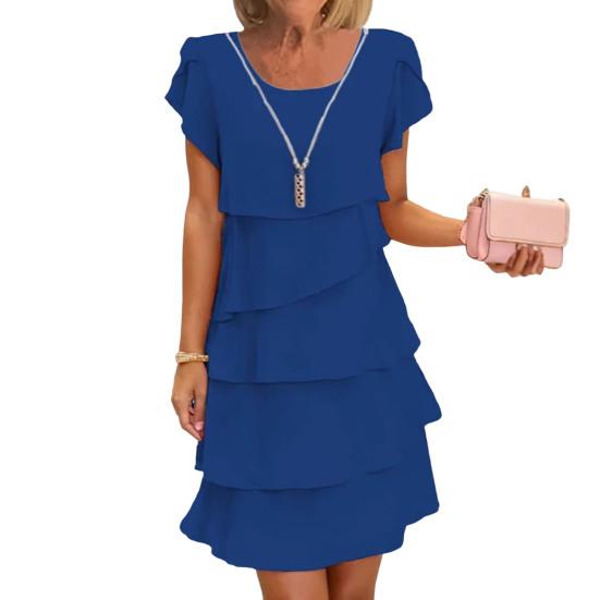 Женское шифоновое платье с оборками по краю, круглым вырезом, короткими рукавами, многослойным дизайном, летнее платье миди, повседневная одежда