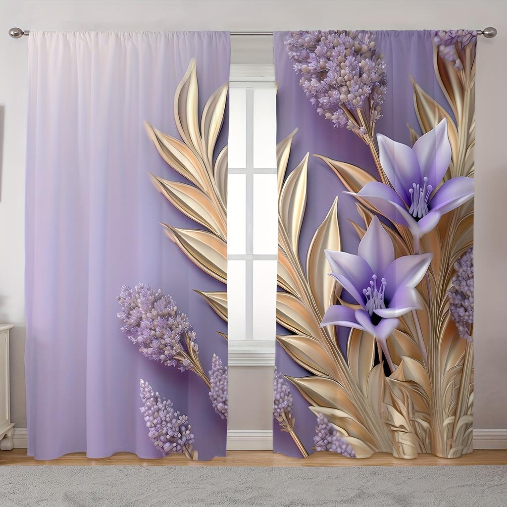 2pcs Classic Style Flower & Butterfly Print Curtains Artistic Window Drapes for Living Room Kitchen Bedroom Study Dining Room