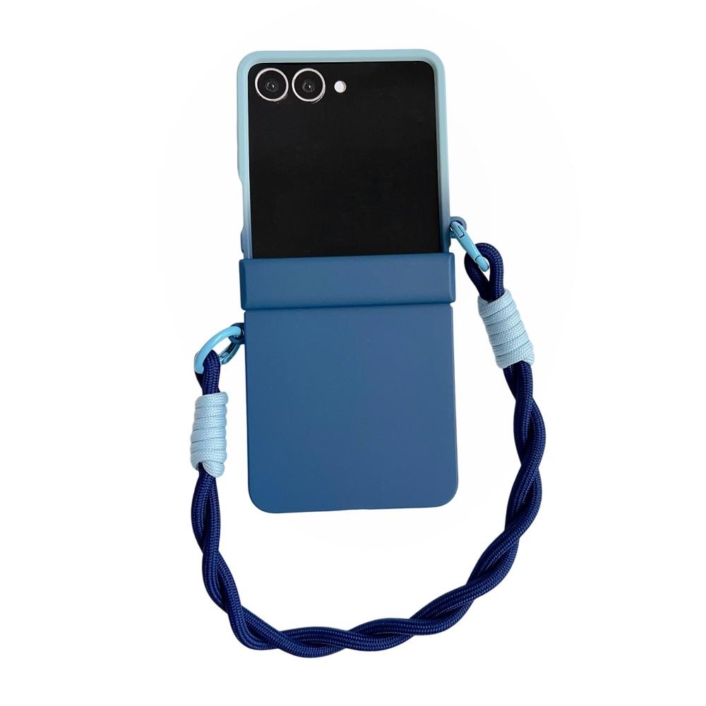 Double Color Contrast Lanyard Matte Case for Samsung Galaxy Z Flip 7 6 5 4 3 Zflip Hand Wrist Strap Bracket Stand Hard PC Cover