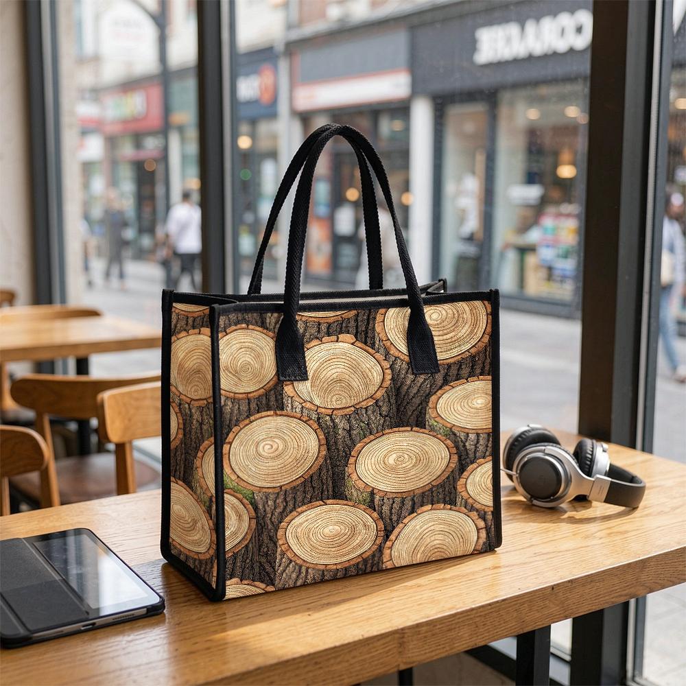 Wood Grain Pattern Tote Large Capacity Daily Commute Shoulder Handbag