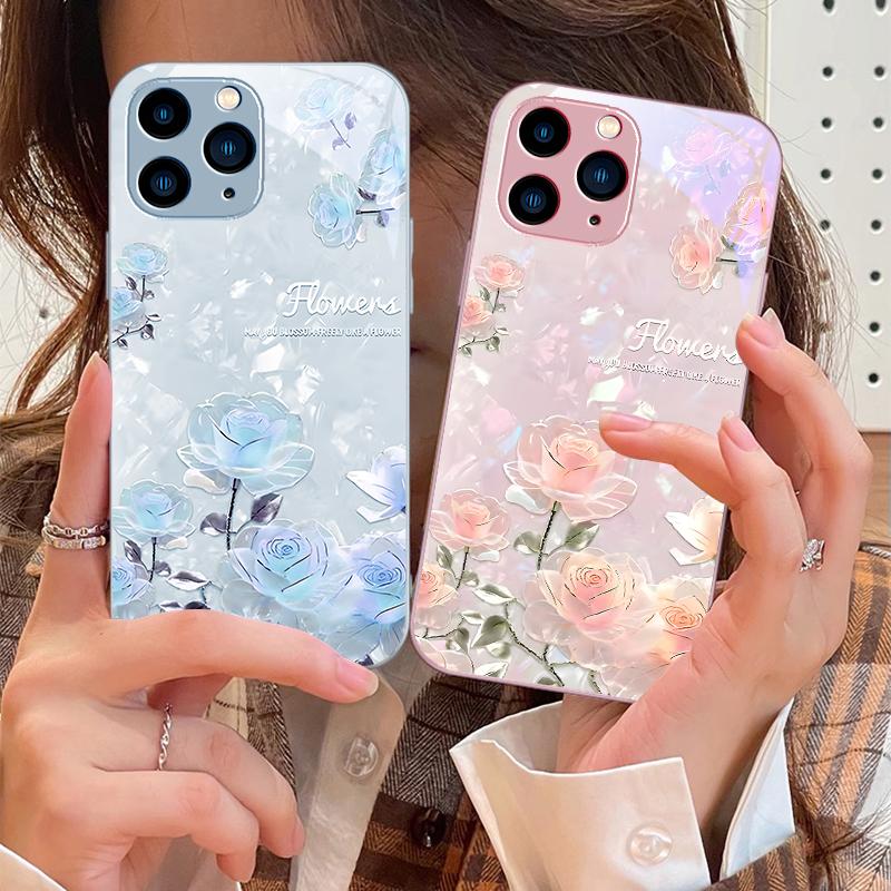 Розовый букет цветов для iPhone 16 Pro Max 15 Pro 14 13 12 Mini 11 XS Max XR 7 8 Plus SE 2022 Чехол для телефона из закаленного стекла