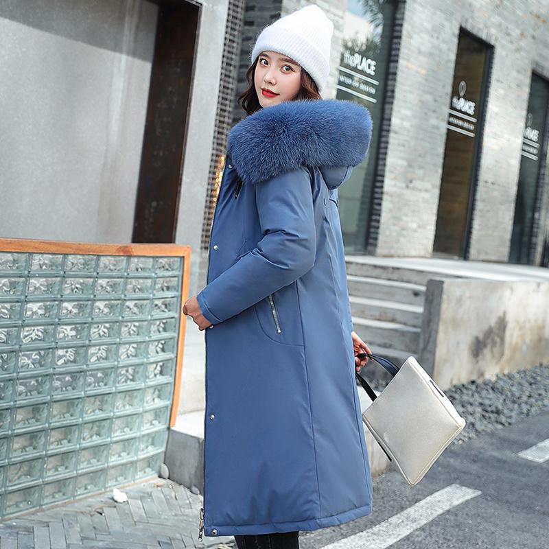 Зимняя мода с капюшоном, большим меховым воротником, мягкие длинные парки, пуховое хлопковое теплое пальто, водонепроницаемая ветровка, куртка, носить с обеих сторон